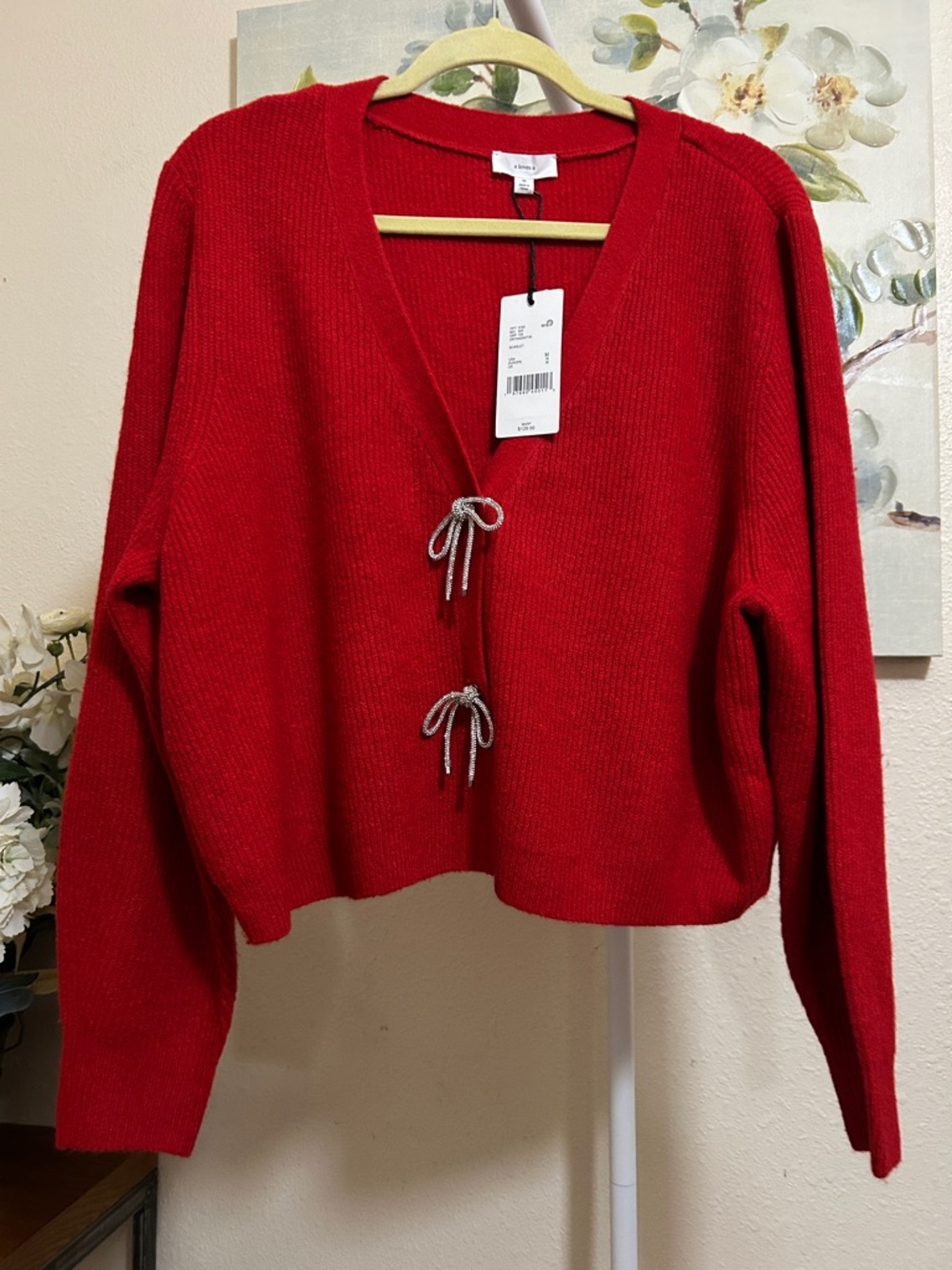 Red Tie-Front V-Neck Cardigan Sweater - Women